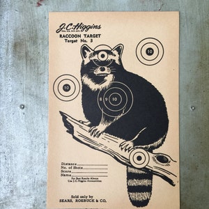 Vintage J.C. Higgins Raccoon Target - Paper Target No. 3 - Sears Roebuck Shooting target - Vintage rifle target - Hunting target