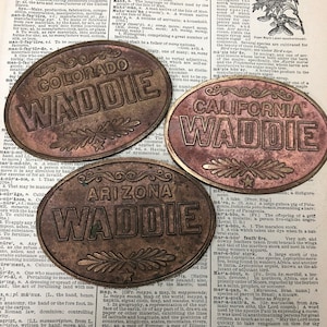 Waddie - vintage brass belt buckle Front only- Choose AZ, CA, CO old metal Buckle front - no clasp - ornate brass buckle