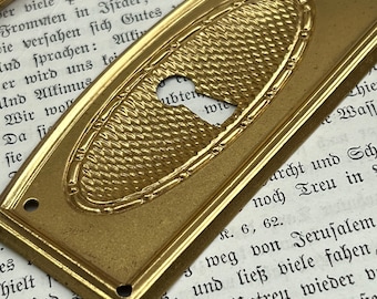 Vintage ornate rectangle escutcheon plate - keyhole - antique brass hardware