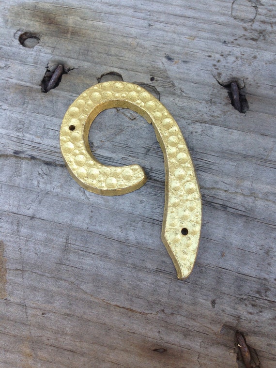 Vintage house numbers - brass colored House Number six 6 or nine 9 - salvaged address Number -