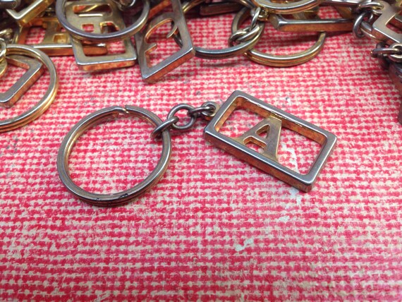 Vintage Gold Monogram Keychain - authentic key fob -vintage letter key chain - letter keychain - brass letter key chain - brass letter charm