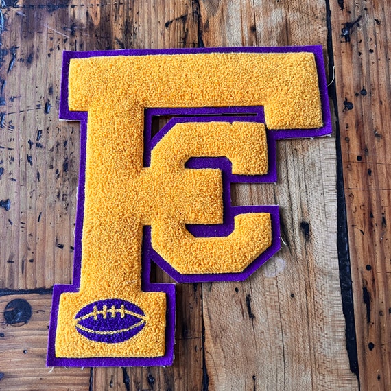 Gold and Purple Vintage letter jacket patch - Varsity Sport and Activity Patches - Letter jacket patches  sweatshirt patches - Sew On patch