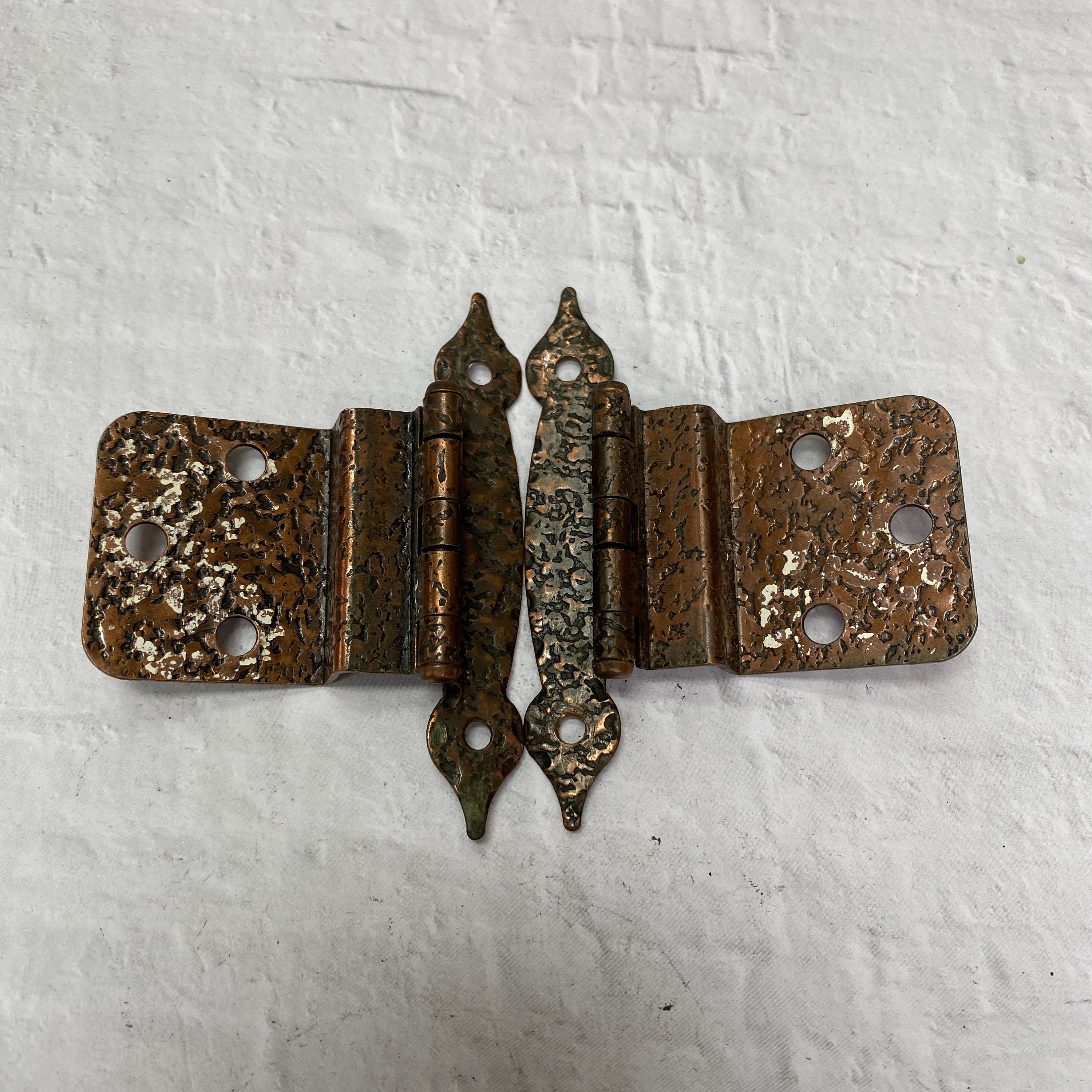 Vintage hammered copper kitchen hinge pair copper door hinge