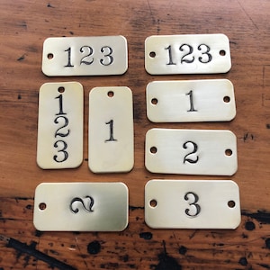 Hand punched brass 2&quot;x1&quot; Rectangle numbered tags -  Custom numbered locker tags - rectangle year date number plates - hotel room door