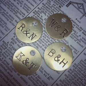 Custom Hand stamped initialed Brass Tag - hand made wedding charm - initial key chain - monogramed keychain - monogram brass tag - valentine