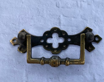 Vintage brass drawer pull With backplate-  door pull - antique drawer pull - Made In NZ brass drawer handle - brass