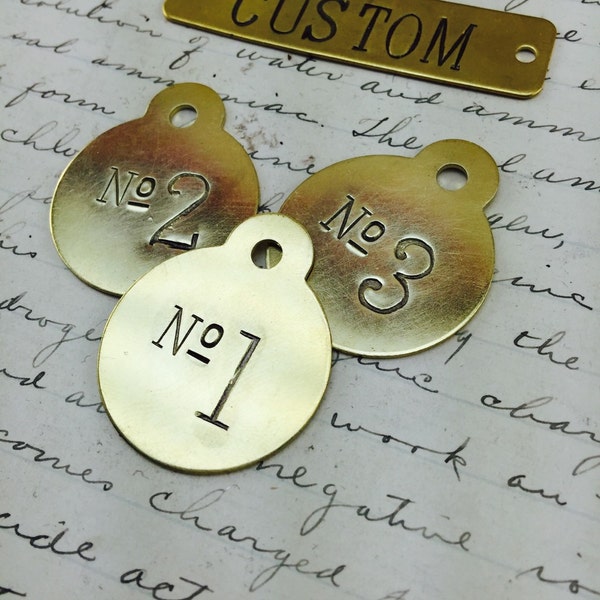 Custom hand punched award medals - hand punched medal -  old fashioned key fob - antique valet tag - coat check tag - tool tag -