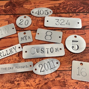 Custom hand punched Aluminum tag -  hand stamped key tag -  key fob - pet tag - custom engraved tag - hotel key tag - Custom ID tag