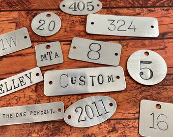 Custom hand punched Aluminum tag -  hand stamped key tag -  key fob - pet tag - custom engraved tag - hotel key tag - Custom ID tag