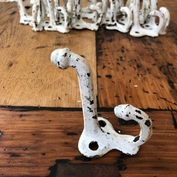 Chippy Light White Paint Acorn Coat Hooks Authentic Vintage Coat
