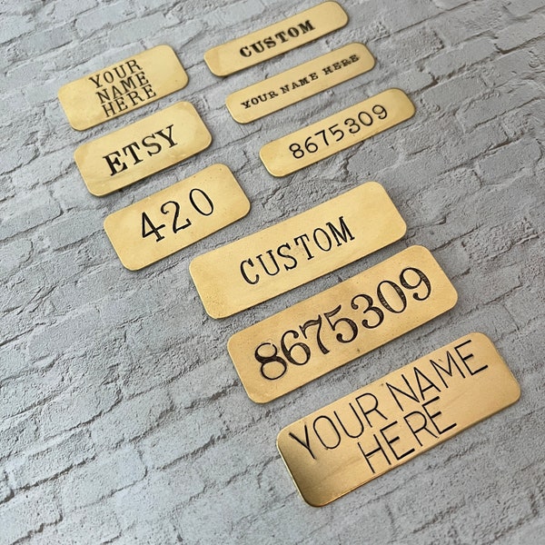 Custom hand punched brass tag -  NO holes -hand stamped key tag -  label - urn plaque - photo - custom engraved tag - Custom ID tag