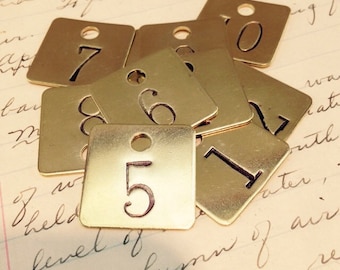 Custom hand punched square brass tag -  hand stamped key tag - key fob - hotel key tag - pet tag - numbers or letters on metal tags