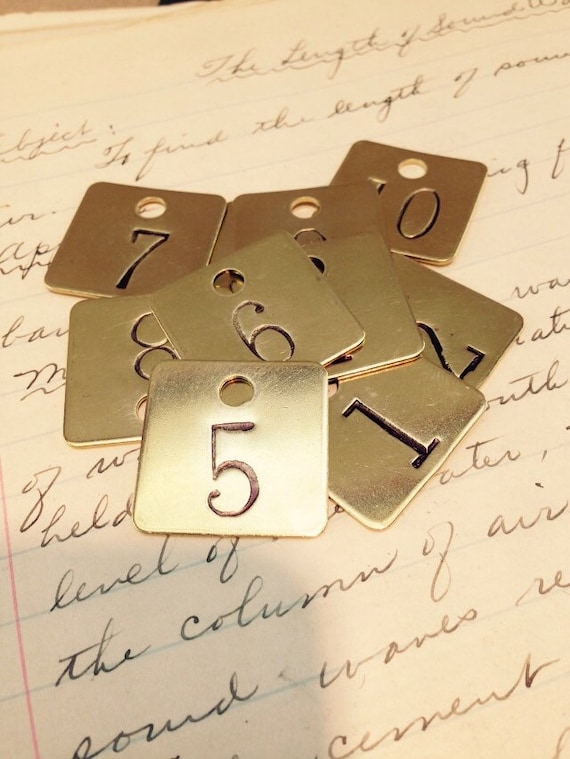 Custom hand punched square brass tag -  hand stamped key tag - key fob - hotel key tag - pet tag - numbers or letters on metal tags