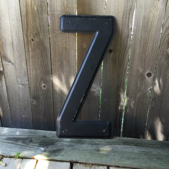 24" Vintage Industrial Metal Marquee Letter Z - Black metal - NOS Steel Sign Letter - salvaged black metal letter -beveled metal letter