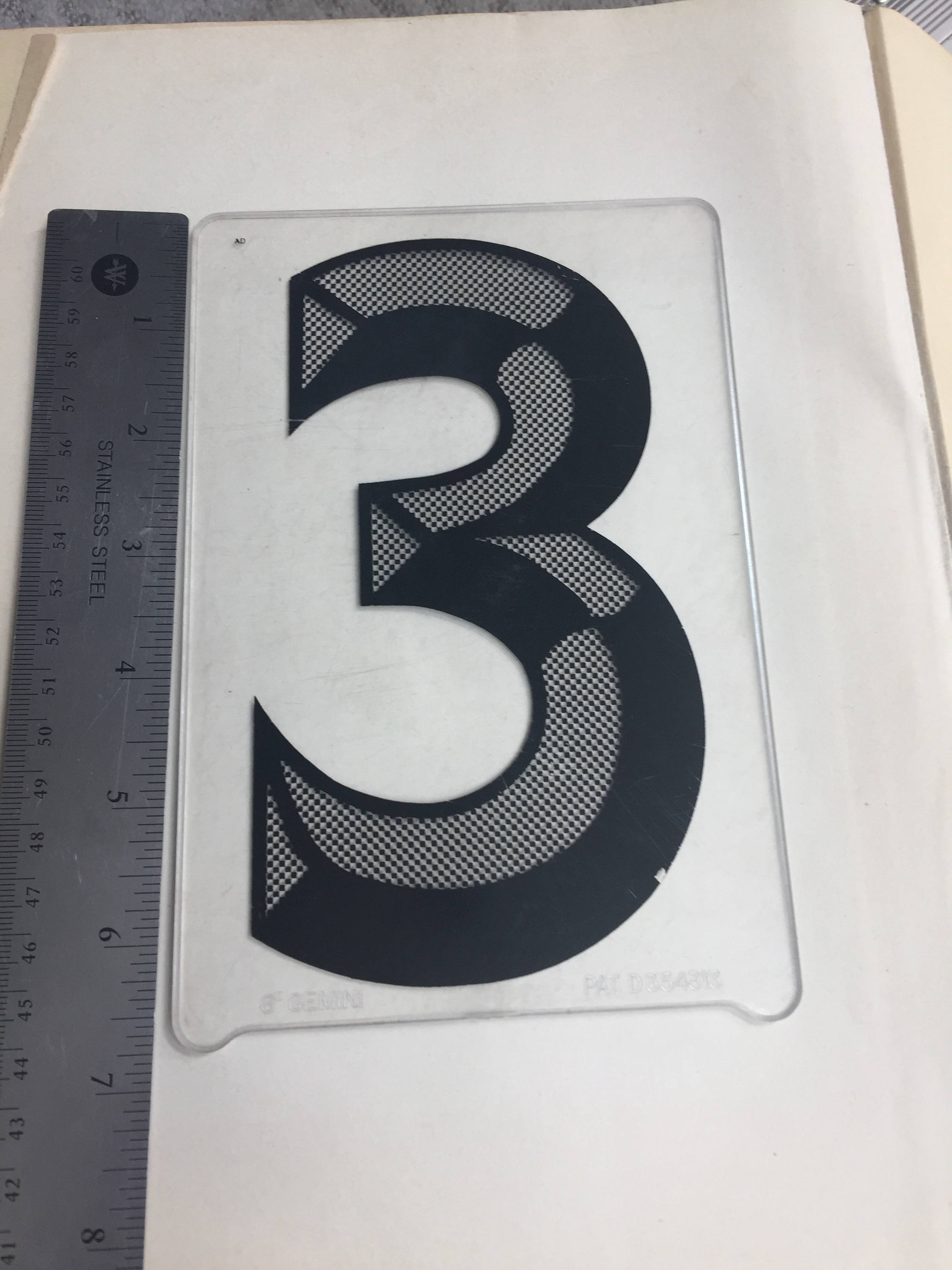 Clear plastic number 3 Plexiglas number Black marquee letter