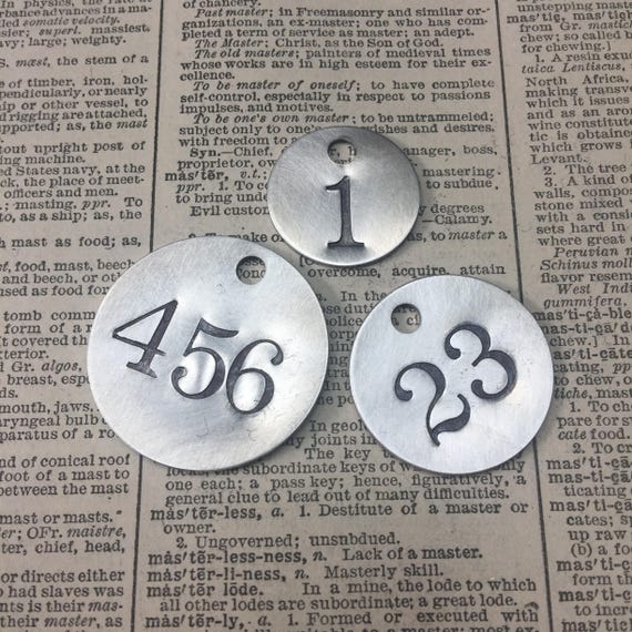 Custom hand punched round silver tag -  hand stamped aluminum key tag - hand made key fob - hotel key tag - pet tag - numbered metal tags