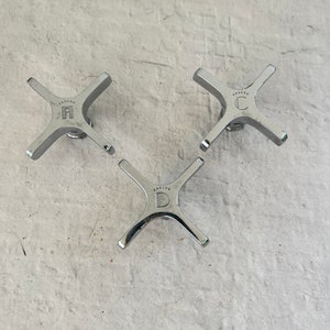 Vintage hot cold drain Water Faucet Handle matching set of three - brass nickel plated valve handle - valve handles - chrome valve handles