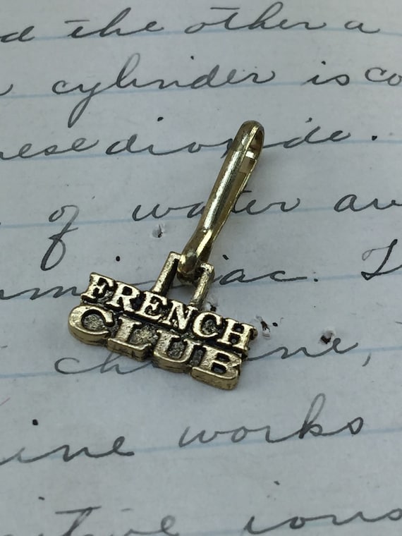 French club charm - vintage Brass pendant charm bracelet - small gold charm necklace- high School charm gift - high school school club charm
