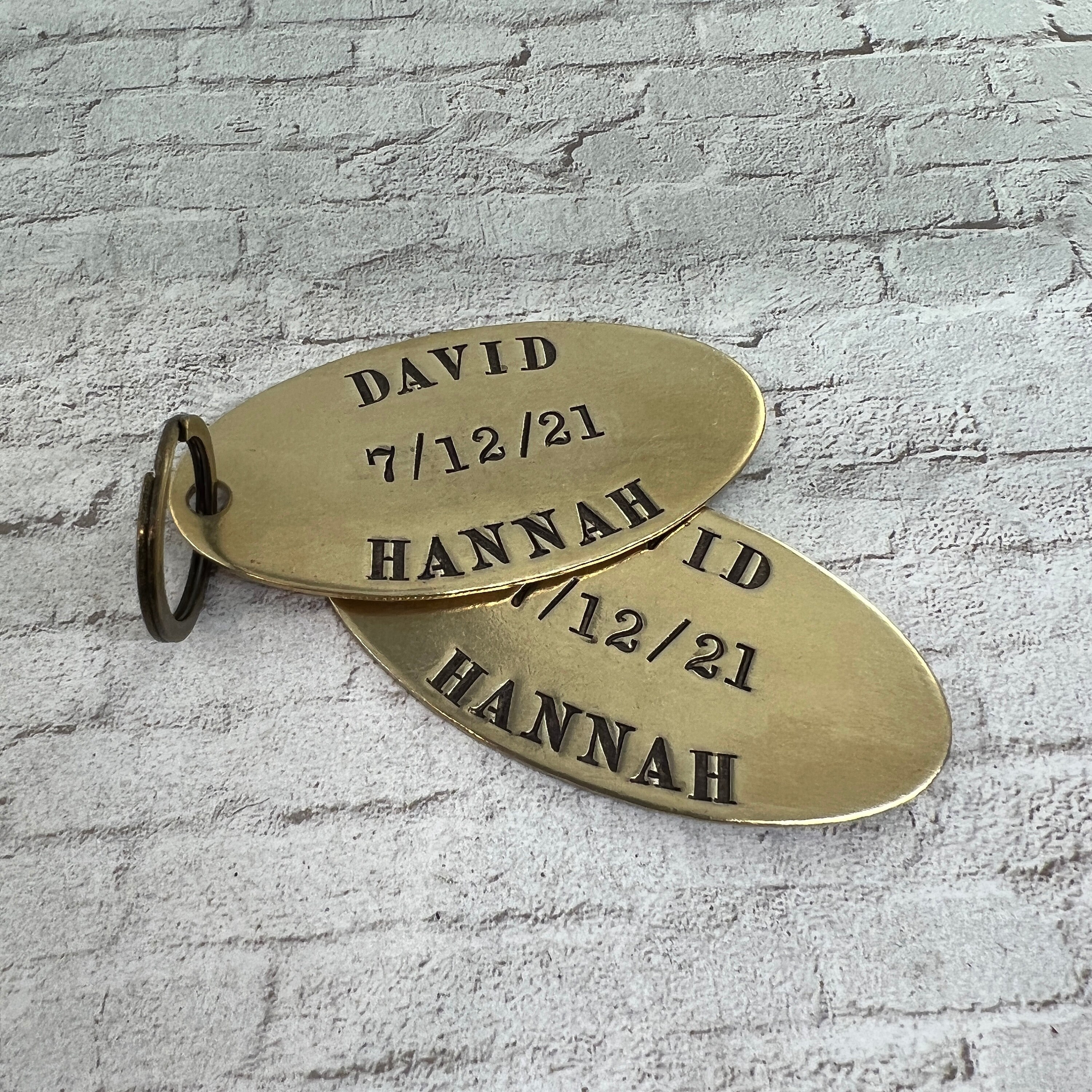 Wedding or Anniversary Custom Hand Stamped Key Tags - Brass Key Chain ...