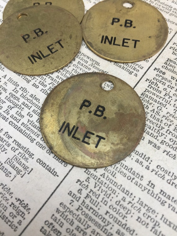 Antique brass tag - industrial valve id tag - steampunk metal tag - gold vintage locker tags - steampunk brass tag - round brass -