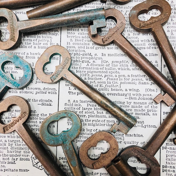 Vintage brass skeleton Key - antique door key - vintage skeleton key - Brass room Key - hollow barrel- fancy key - old brass key charm