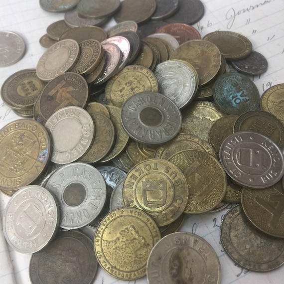 Set of 3 Tokens -vintage assortment transit tokens - bus fare token - subway token - token lot- vintage token