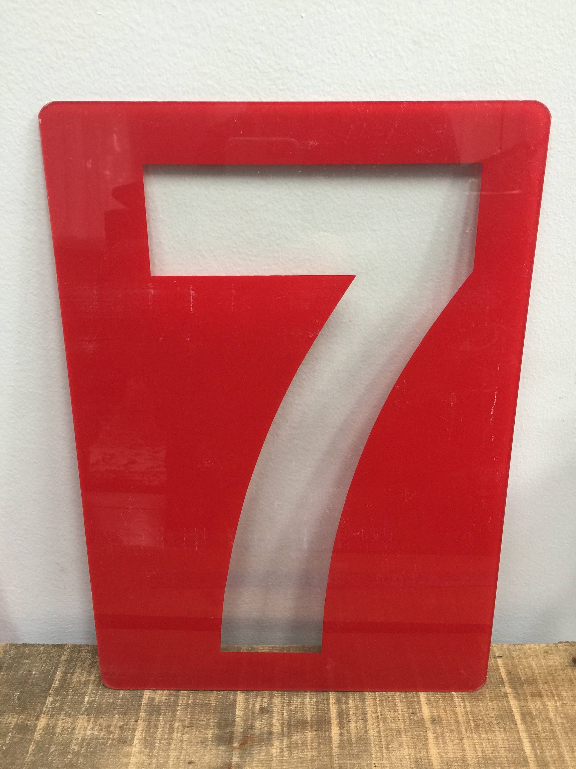 Vintage Red clear plastic number 7 Plexiglas number gas station