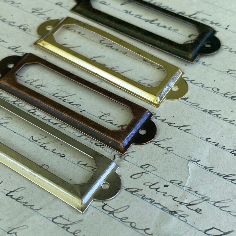 Vintage look brass label holders for drawers Choose color Etsy