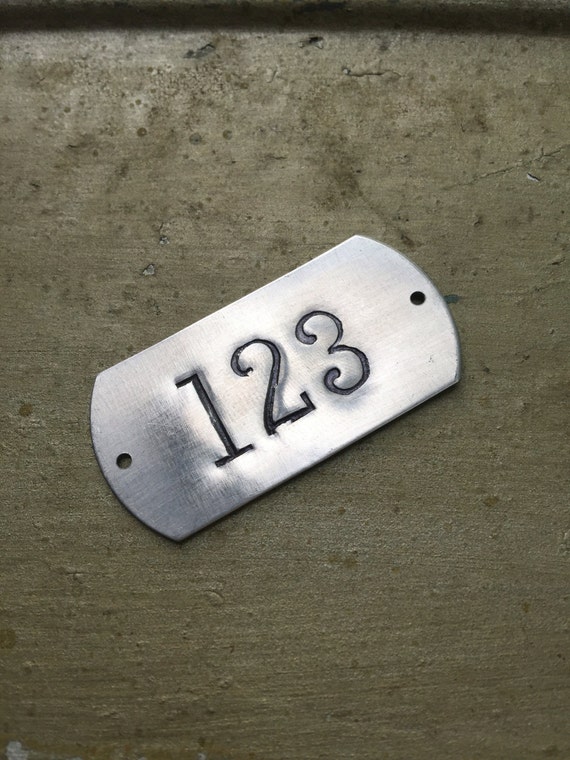 Hand punched aluminum ID numbered tags -  Custom numbered locker tags - rectangle number plates - hotel room numbers