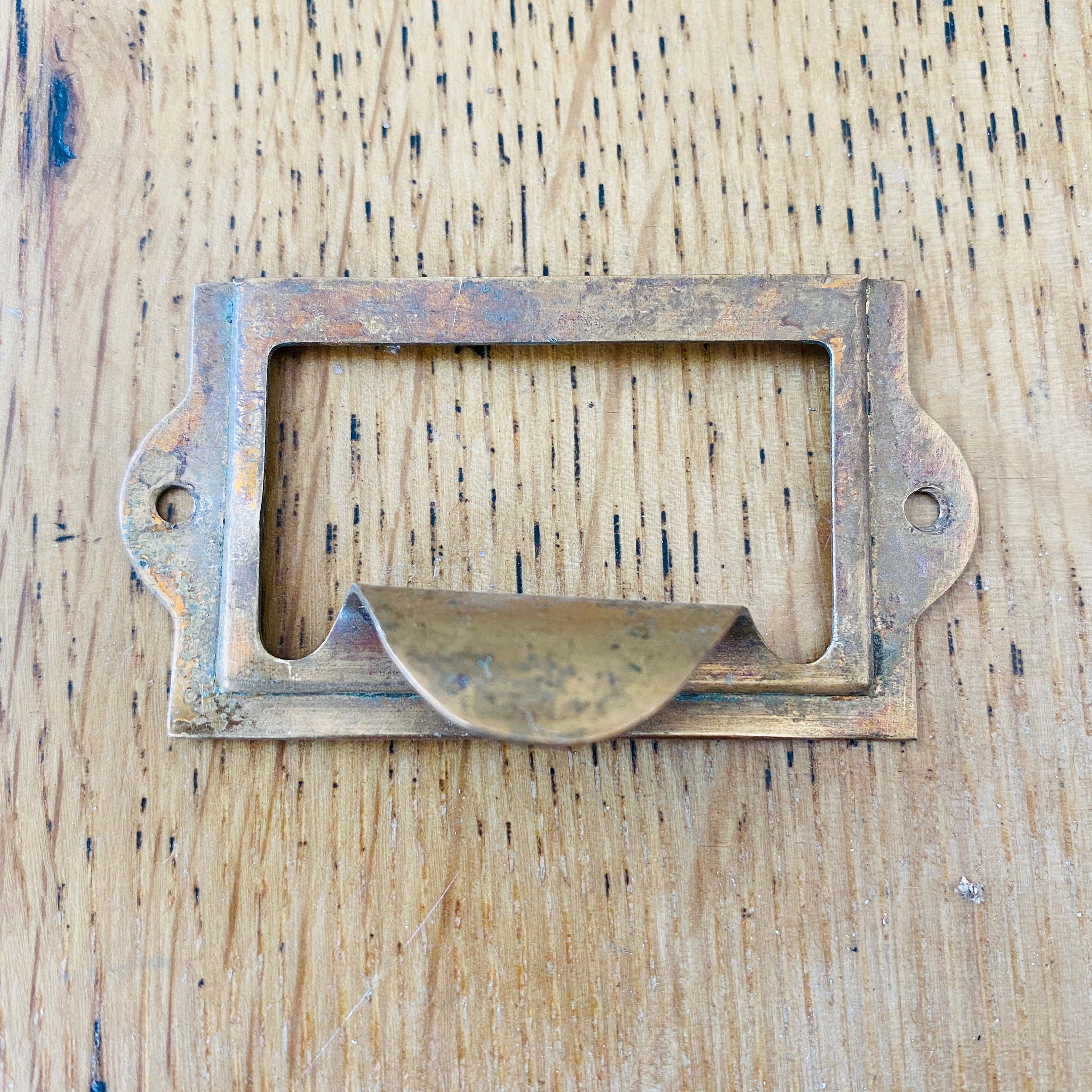 Vintage tarnished brass label holders for drawers antique drawer tag