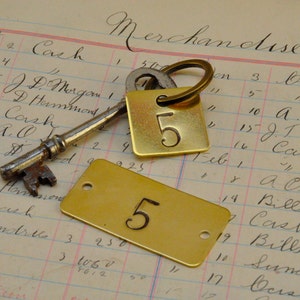 Hotel room number and key brass tags set - Custom hand punched -  hand stamped key tag - key fob - hotel key tag - antique hotel room key