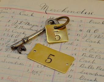 Hotel room number and key brass tags set - Custom hand punched -  hand stamped key tag - key fob - hotel key tag - antique hotel room key