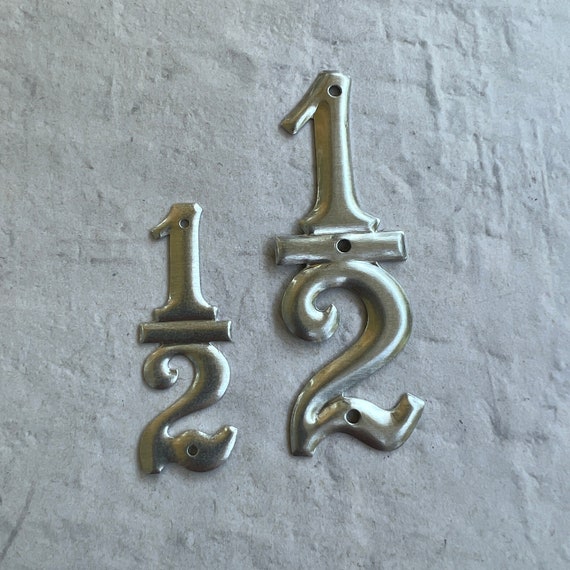 Silver Metal One-half 1/2 - two sizes to choose from Vintage Aluminum and sign - silver and Beautiful