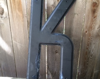 24" Vintage Industrial Metal Marquee Letter K - Black metal - NOS Steel Sign Letter - salvaged black metal letter -beveled metal letter