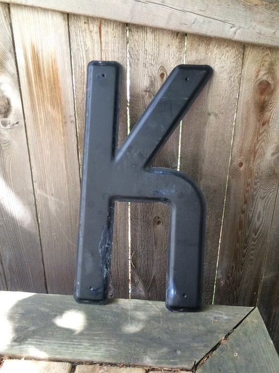 24" Vintage Industrial Metal Marquee Letter K - Black metal - NOS Steel Sign Letter - salvaged black metal letter -beveled metal letter