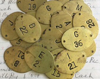 Antique Lettered Oval brass tags - Choose your letter A to O - vintage locker tags - tool tags - steampunk brass tag - oval brass tag