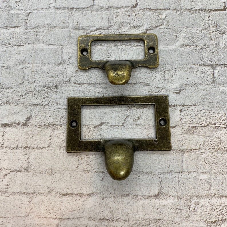 Vintage look brass label holders for drawers heavy antique Etsy