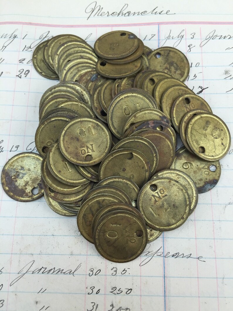 Set of 3 Antique numbered brass tags vintage room key tags Etsy