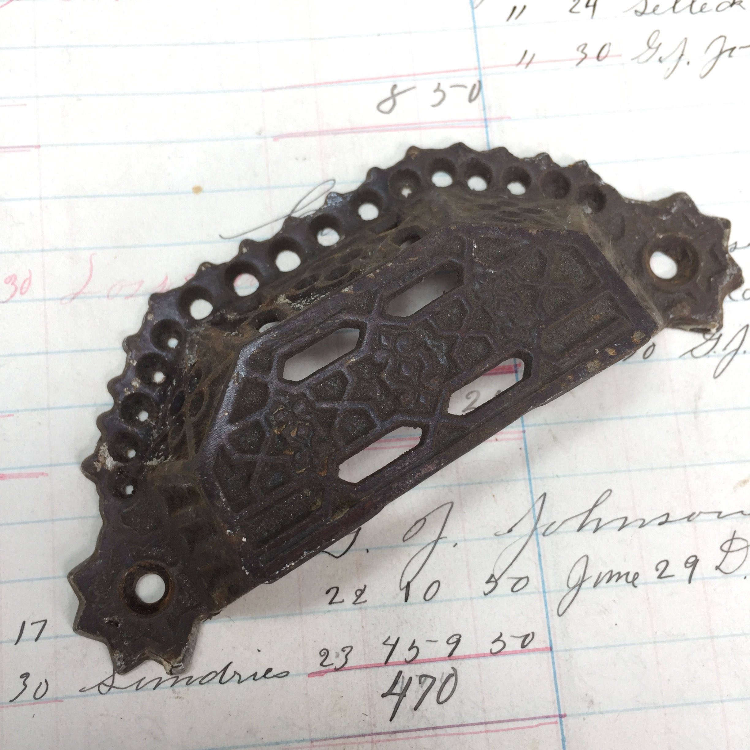 Antique cast iron Drawer Pull Very Ornate metal drawer hardware