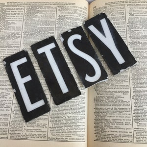 Vintage Milk Glass sign letter - antique glass sign -Sign Letters - Assortment of worn Black Glass letters 4.5&quot; tall