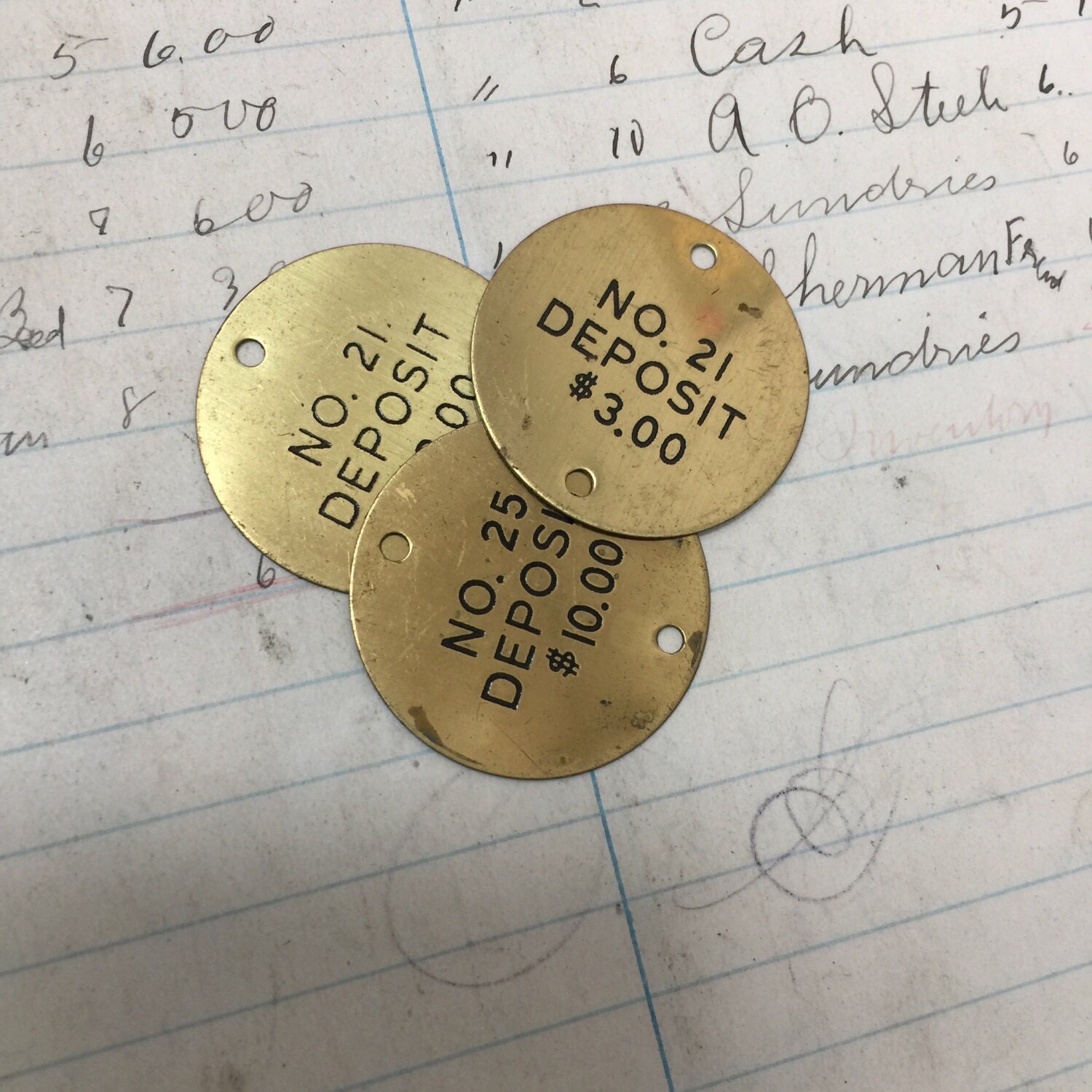 Set of 3 Antique numbered round brass tags vintage room Etsy