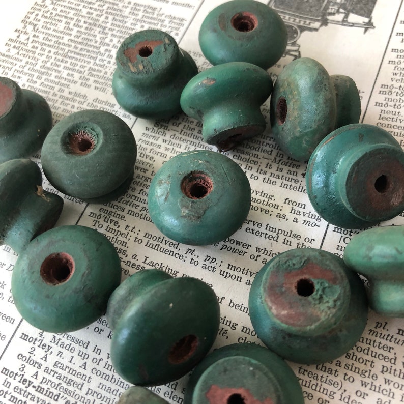 Vintage Green Wood Cabinet Knob Or Drawer Pull Neat Small Etsy