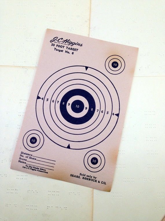 Vintage J.C. Higgins Bullseye Target - Paper 50 foot Target #6 - Sears Roebuck Shooting target - Vintage rifle target - Hunting target
