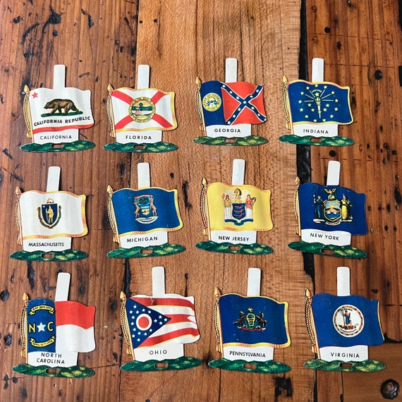 Vintage metal state Flag Medallions - State charms - metal flags