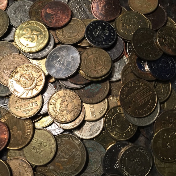 Set of Tokens -vintage tokens old coin assortments - coin charm - vintage token lot