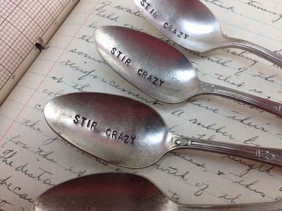 Stir Crazy hand stamped spoon -handmade coffee lover gift idea - cool cute gift hand stamped silverware- coffee gift - geek gift - nerd gift