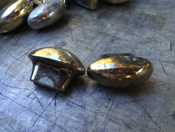 Vintage Brass Cabinet Knobs or Drawer Pulls - Neat small gold metal door Pulls - midcentury midmod mid century