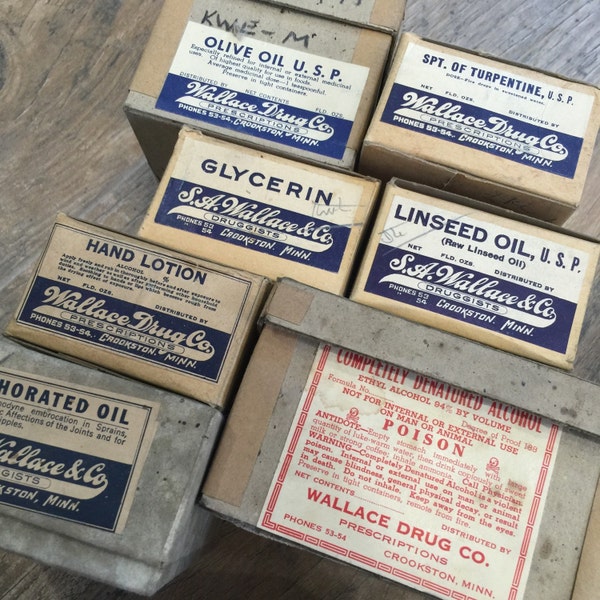 Set of 7 - Vintage prescription labels - drug store - druggists - New old stock labels NOS