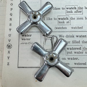 Vintage hot cold Water Faucet Handle matching set of two - brass nickel plated valve handle - valve handles - chrome valve handles