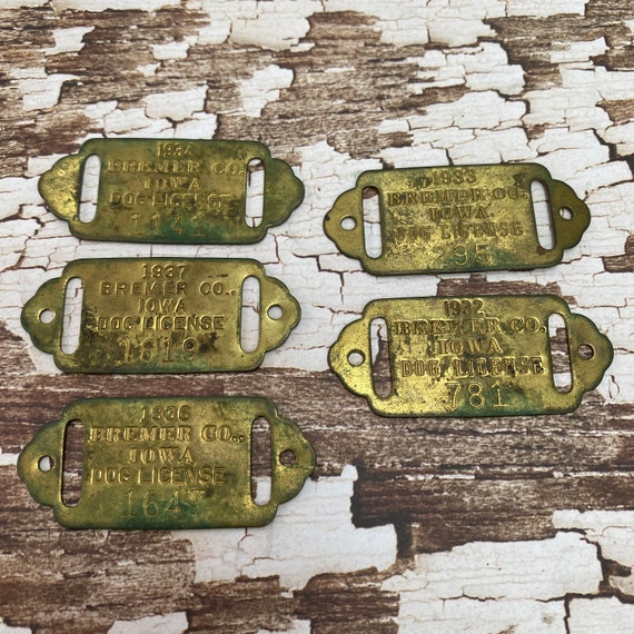 Vintage Iowa dog tag- ONE -Brass dog tax tag  - dog tax 1920's-1930's  - dog id tag - gold tag - dog tax - brass dog tag